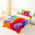 thumbnail image 3 of Manfei Cartoon Rainbow Twin Sheets, Ink Tie Dye Bedding, Red Orange, 3pcs, 1 Flat Sheet, 1 Fitted Sheet and 1 Pillowcase, 3 of 6