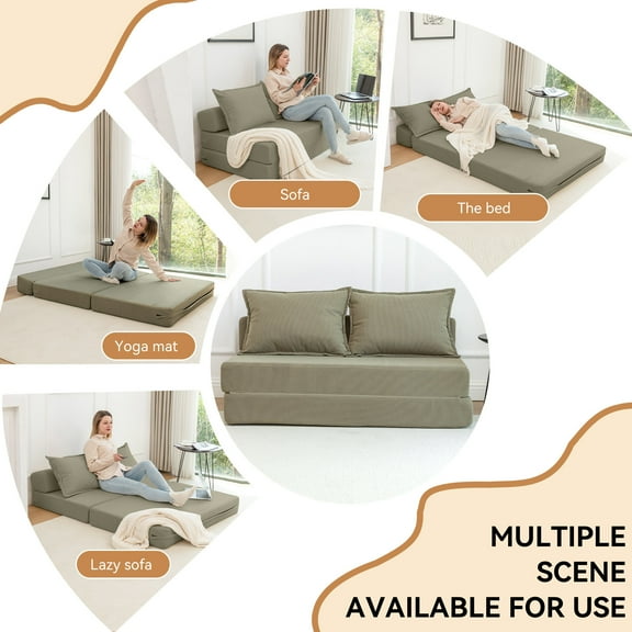 Living Room Sofas Foldable Sofa Bed Sleeper Lounge Chair with Pillow Floor Mattress Floor Couch with Backrest for Living Room/Dorm/Guest Room/Home Office, Twin,Comfortable Sofas