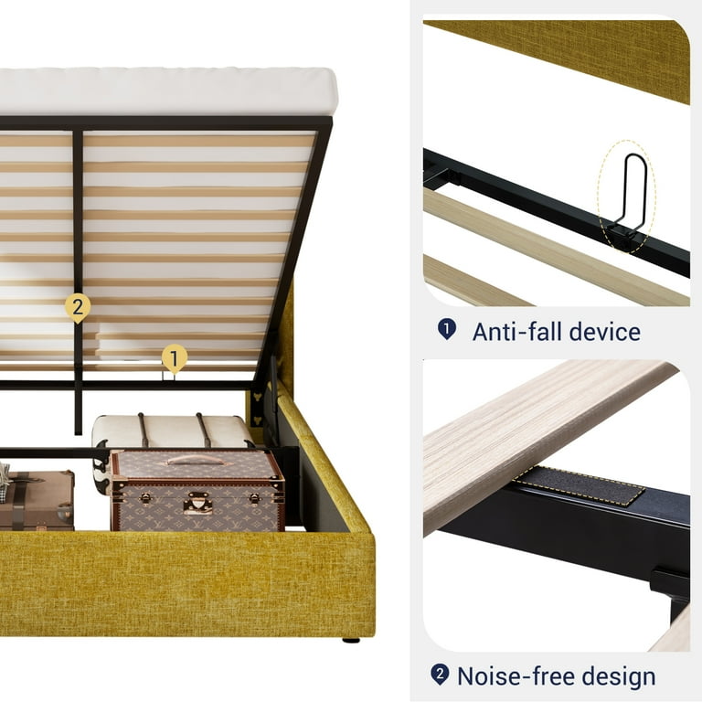 ☆Ali★ページ Allewie Upholstered King Size Bed Frame with Lift-Up Storage