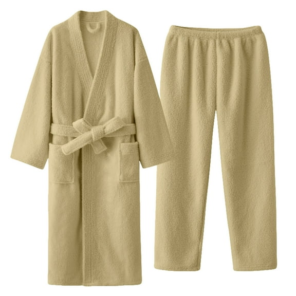 eileial Men's Turkish Terry Cloth Robe, Thick Hooded Bathrobe,Light Yellow XL