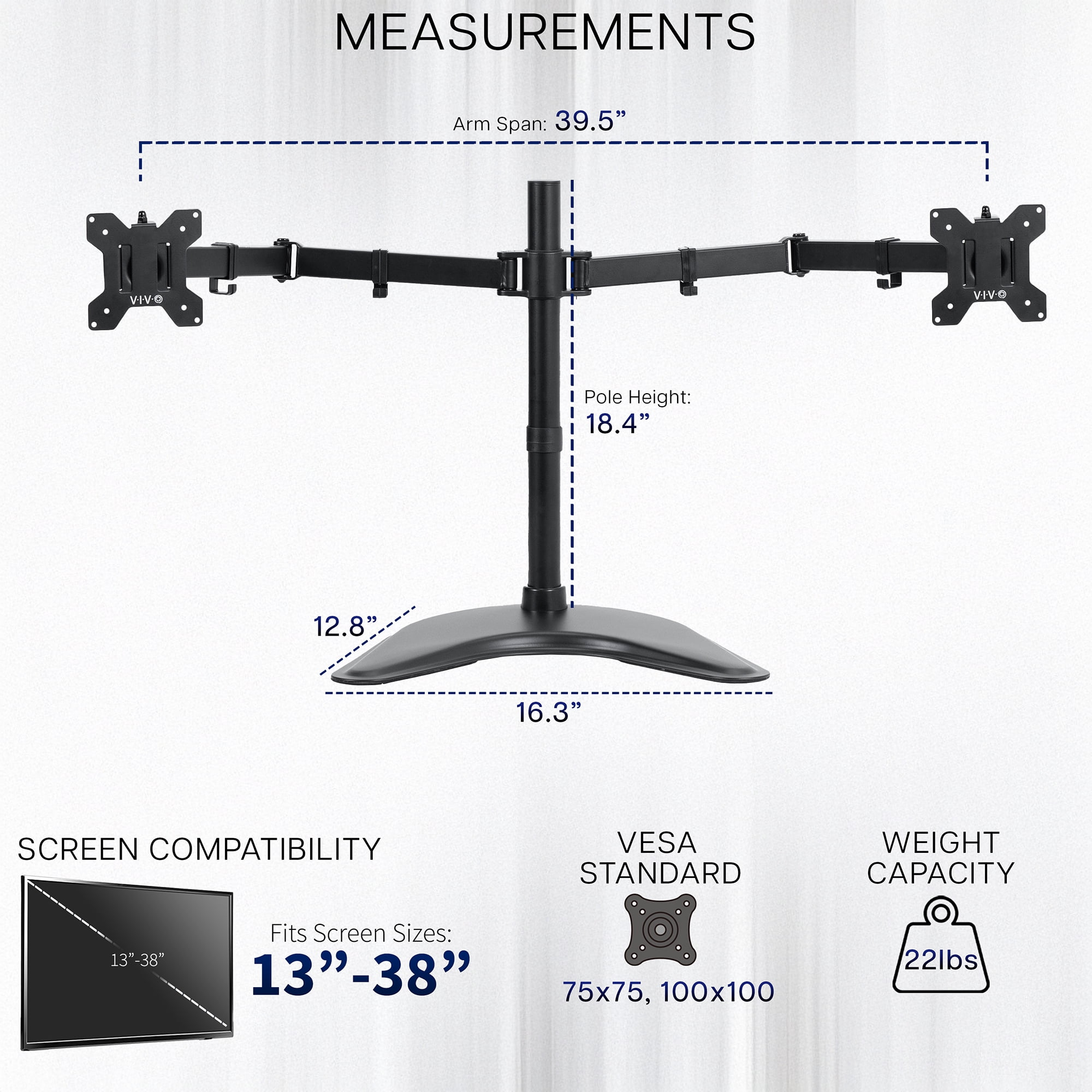 VIVO Freestanding Dual Monitor Desk Stand For Ultrawide Computer Screens to 38"