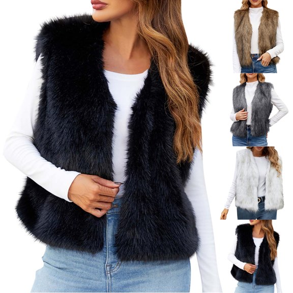 Admvng Womens Faux Fur Sleeveless Vest Cropped Warm Casual Fall Winter Fashion Layering Gilet Outerwear