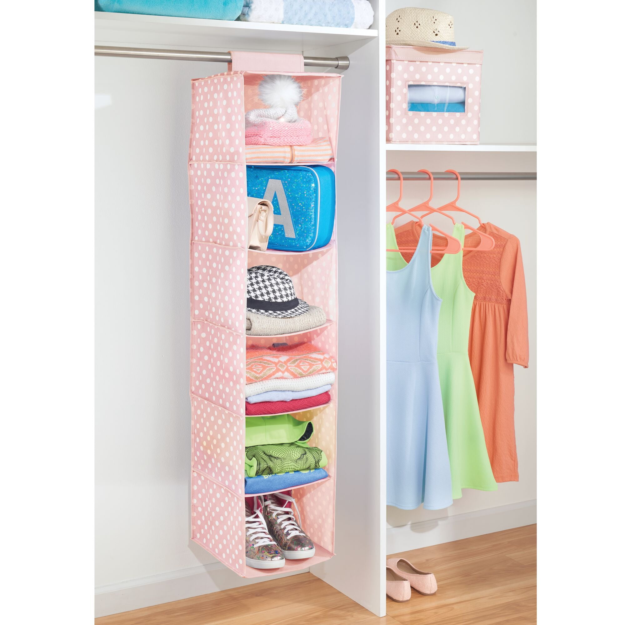 Pink 2 Pack mDesign Kids//Child Fabric Over Closet Rod Hanging Organizer