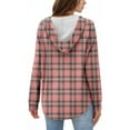 thumbnail image 5 of WTOBBY Women's Lightweight Long Sleeve Pullover with Pockets Preppy Graphic Hoodie, Raglan Sleeve Design with Retro Buttons, Plaid Pattern for Fashionable Casual Apparel,Pink XL, 5 of 5