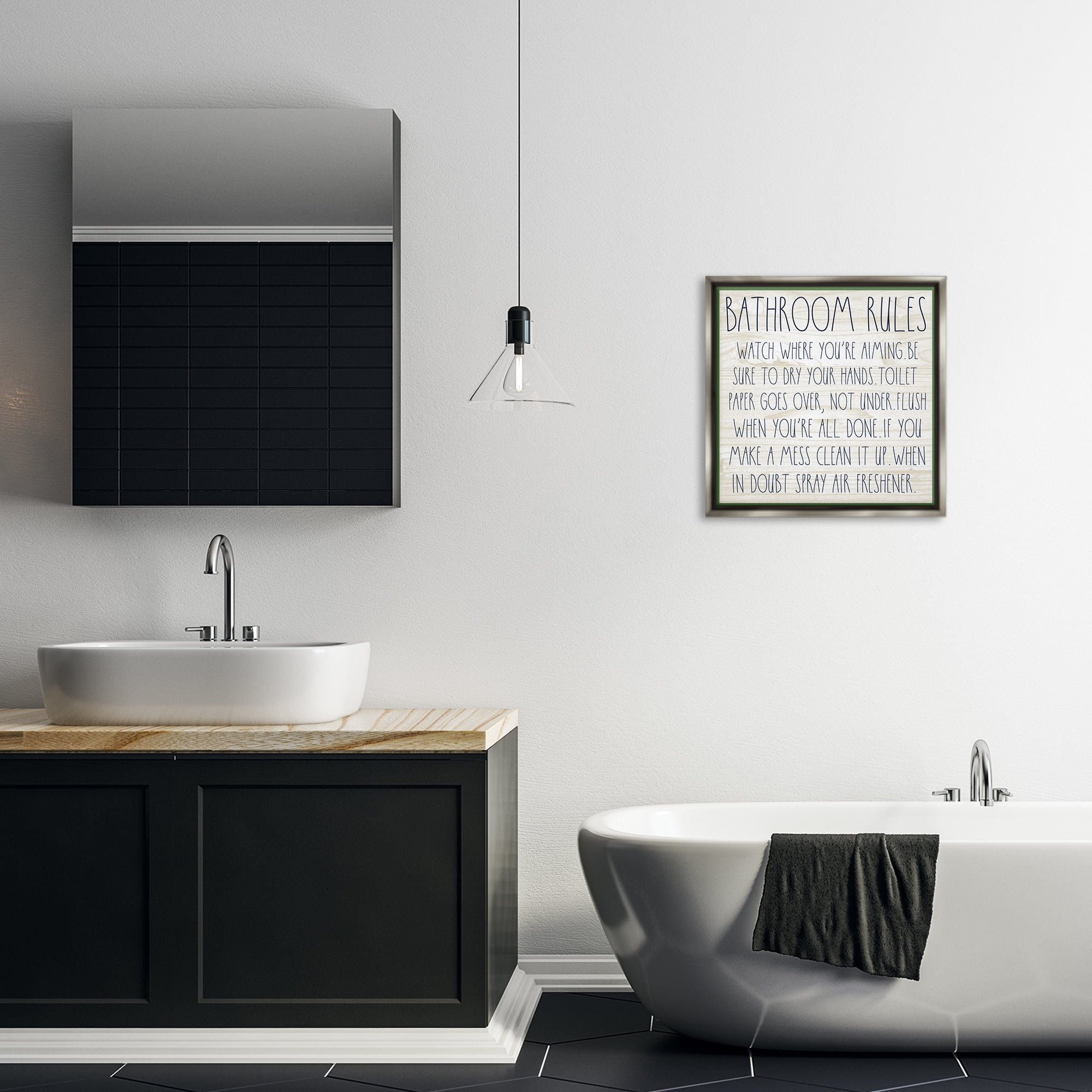 Stupell Industries Rustic Chic Bathroom Typography Painting Gray Floater Framed Canvas Art Print Wall Art, 18 x 18