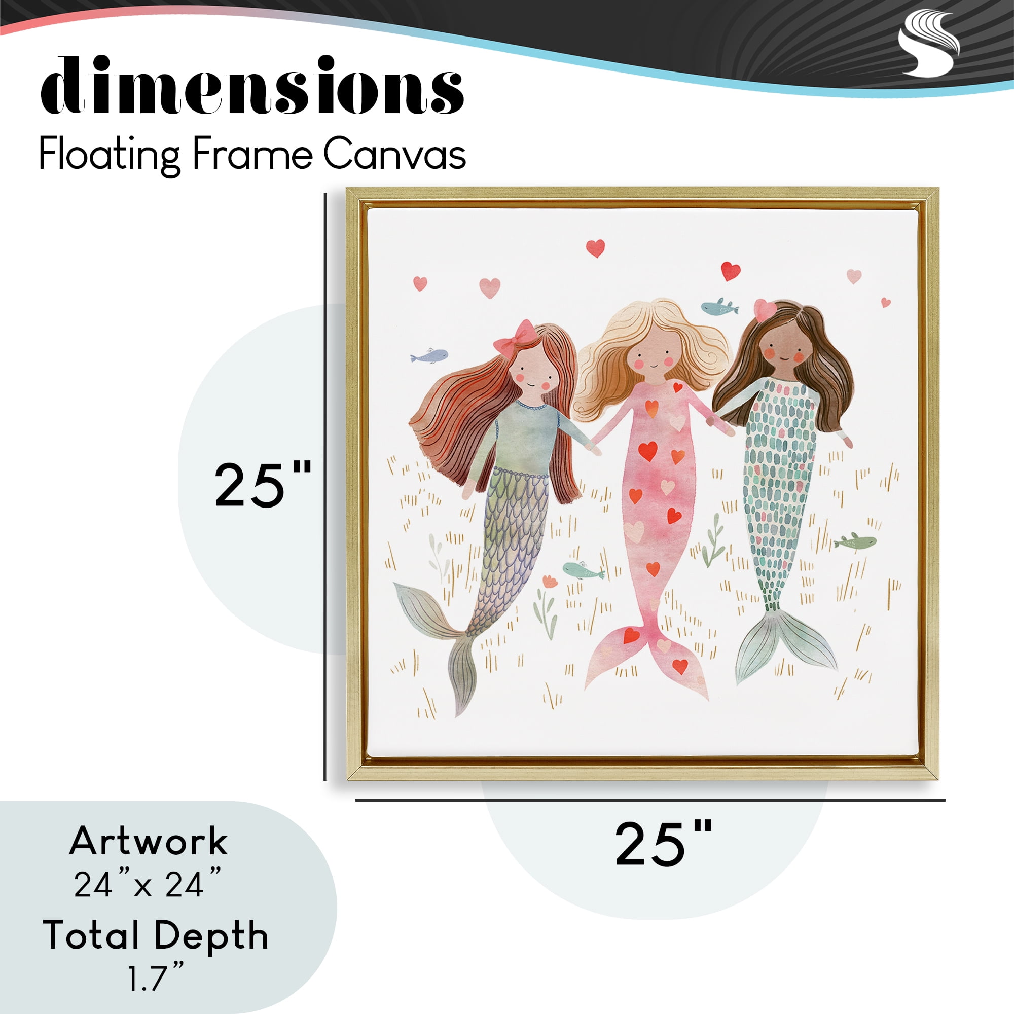 Trio of Mermaids Friendship Gold Framed Floater Canvas Wall Art, design by Leah Straatsma
