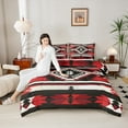 thumbnail image 4 of Homewish Vintage Aztec Print Bedding Comforter Set,Abstract Rhombus Striped Twin Comforter Sets,Red Black White Bedding Set For Adults,Luxury Bedroom Decor Reversible,2 Pieces, 4 of 8