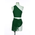 thumbnail image 4 of Yartina Women 2Pcs Shiny Lyrical Dance Outfit One Shoulder Crop Top with Skirt for Stage Performance Green XL, 4 of 7