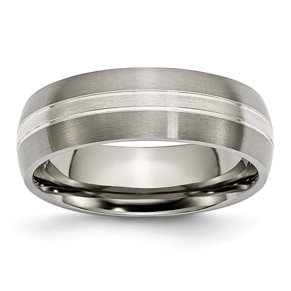 Titanium Grooved Sterling Silver Inlay 8mm Brushed Band Box