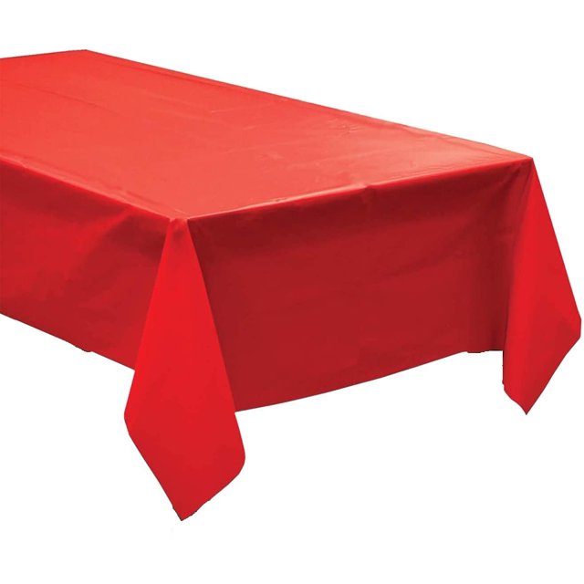 Pack of 4: Disposable Plastic Tablecloths/Table Covers, 54 x 108 inches Each (Red)