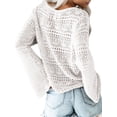thumbnail image 5 of Womens Boho Off Shoulder Sheer Crochet Crop Top with Bell Sleeves Flowy Oversized Ruched Pullover Sweater, 5 of 6