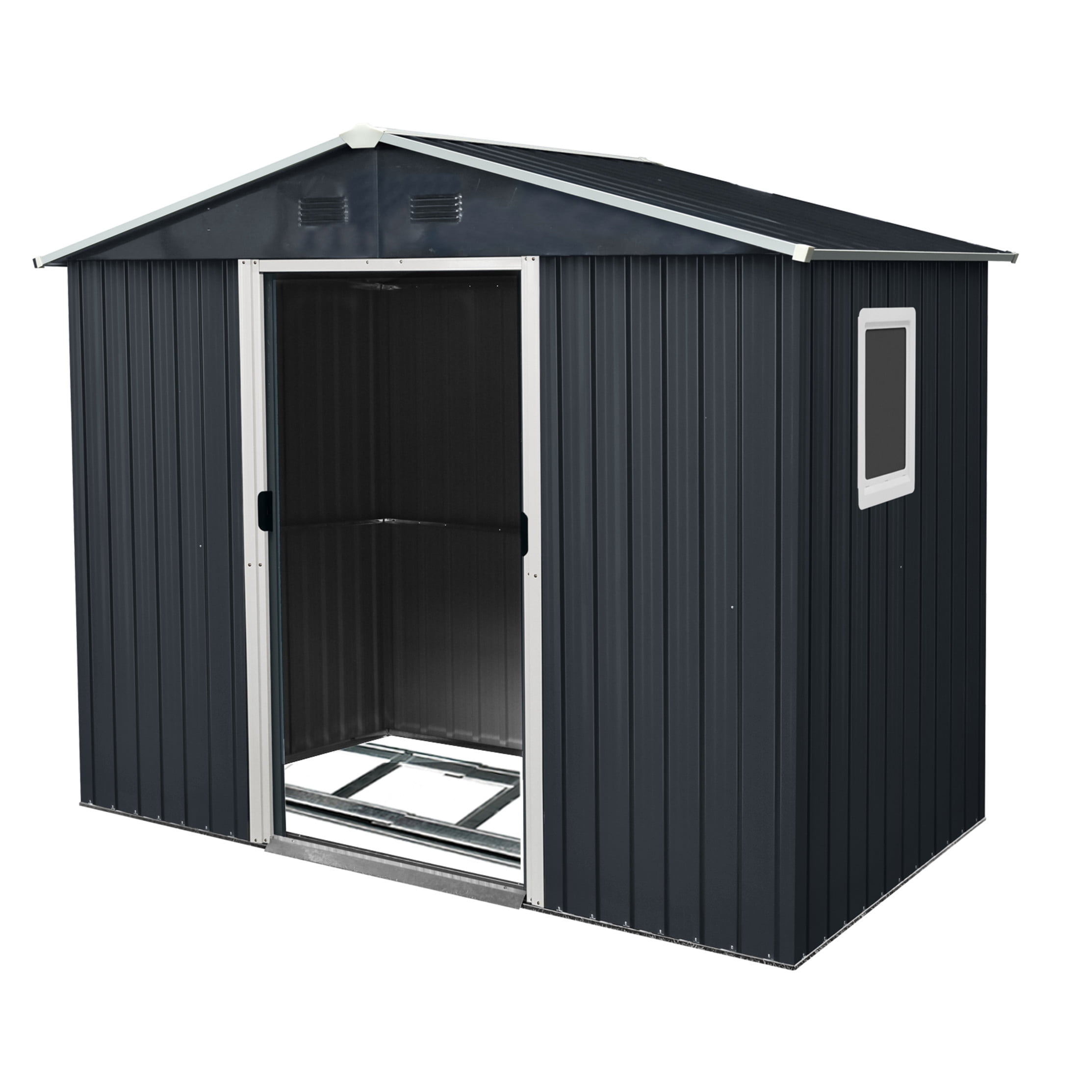 Noble House 8x4 FT Outdoor Metal Storage Shed with Window, Sloped Roof Utility Tool Organizer for Backyard & Patio, Black