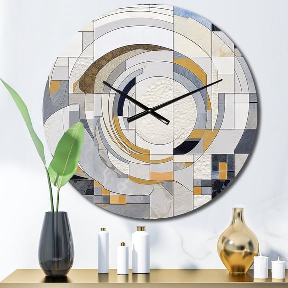 Designart "Mosaic in Grey and Yellow III" Abstract Shapes Oversized Wall Clock