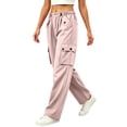 thumbnail image 2 of Smsaxvxz Quick Dry Cargo Pants for Women Casual Drawstring Elastic Waisted Trousers with Multi Pockets Pink XL, 2 of 5