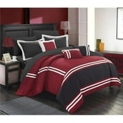 Chic Home  Farah Supersoft Oversized Pieced Color Block Banding Collection Bed in a Bag Comforter Set with Sheets - Red - King - 10 Piece