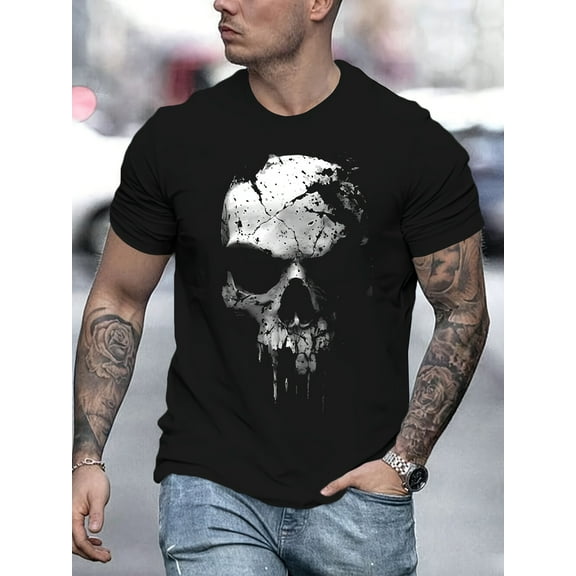 Men'S 3D Skull Print T-Shirt Soft Cotton, Round Neck, Short Sleeve Casual Cool Summer Outdoor 180g