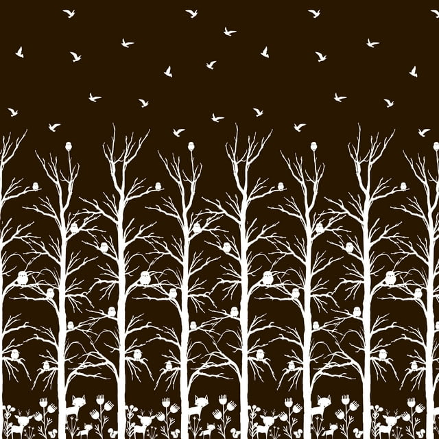 Soimoi Modal Satin Fabric Owl,Reindeer & Dry Tree Panel Print Fabric by the Yard 42 Inch Wide