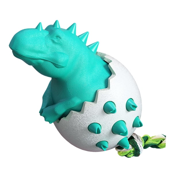 Juguetes duraderos para perros, resistente a las mordeduras, ayuda para la dentición, huevo de dinosaurio, juguetes interactivos de goma Natural, jugu Azul Yinane masticar juguetes dientes
