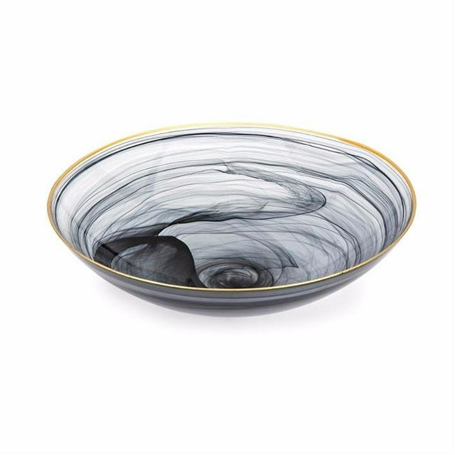 Benzara BM196544 Decorative Glass Charger Plate with Rim Opening, Black & Gold