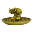 thumbnail image 2 of Feng Shui Golden Elephant With Trunk Up Lotus Padma Incense Burner Dish Figurine, 2 of 8