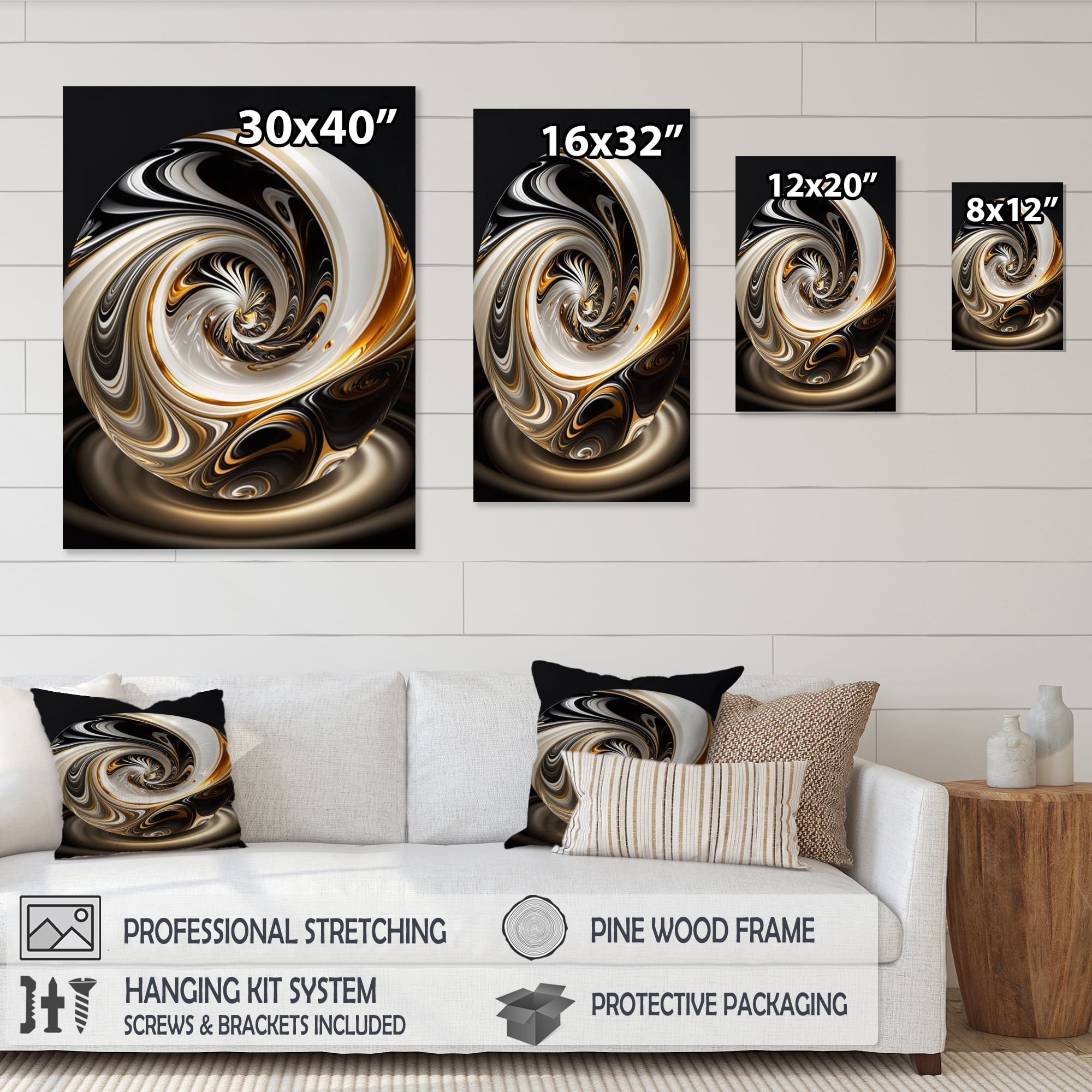 Designart Gold And Black Stained Glass Spiral II Canvas Wall Art
