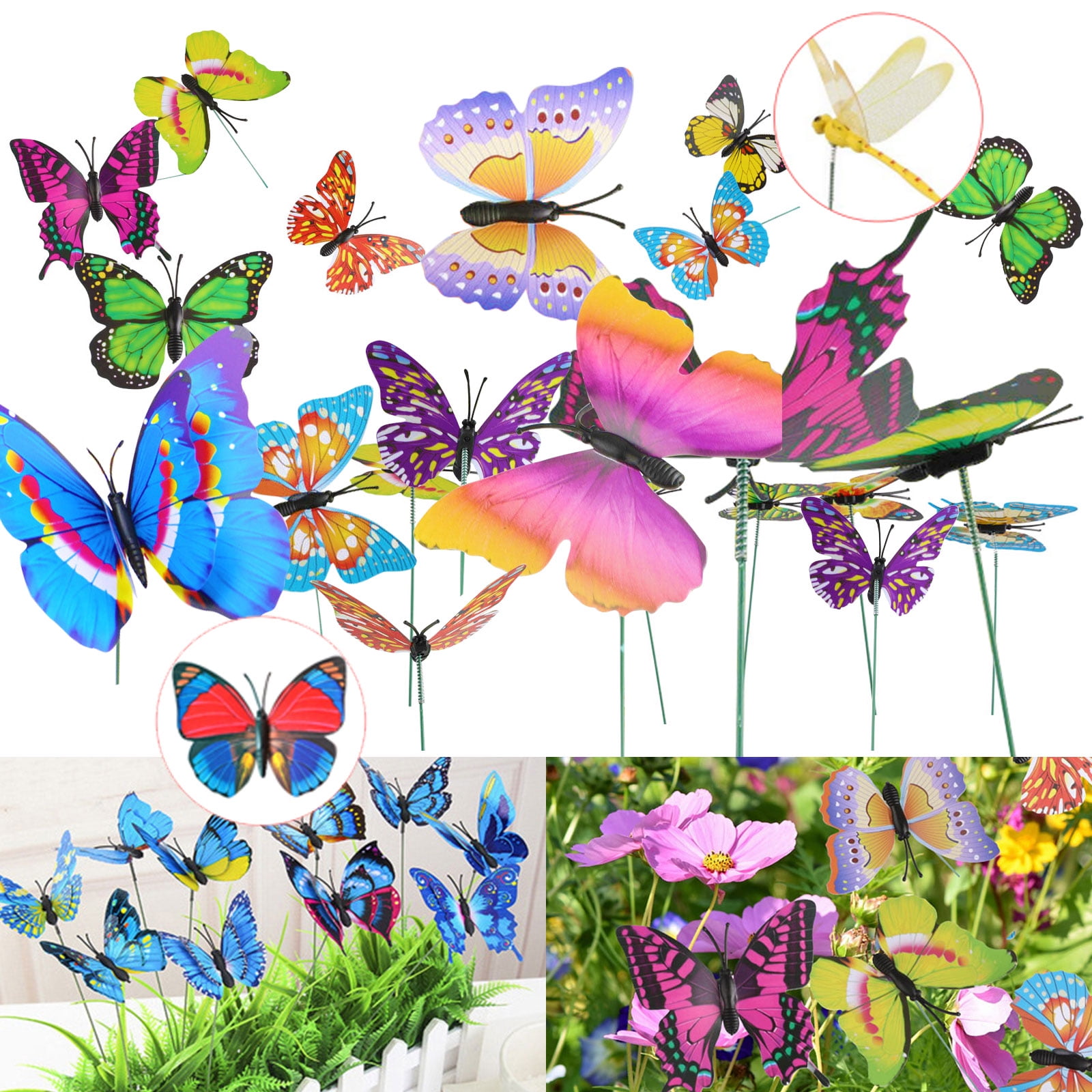 50 Pack Butterfly Dragonfly stickes Outdoor Yard Garden Flower Pot Decoration 
