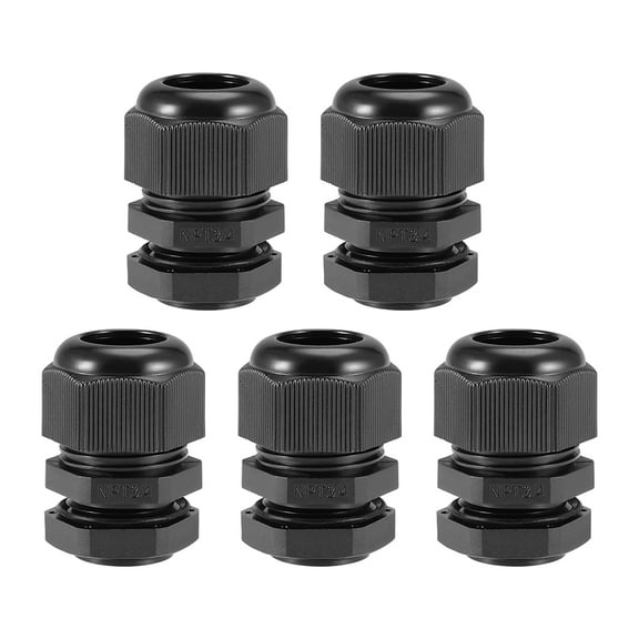 NPT3/4 Cable Gland 12mm-18mm Wire Hole Waterproof Nylon Joint Adjustable Locknut with Washer Black 5 Pieces