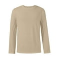 thumbnail image 6 of LNZGNM Long Sleeve Shirts for Men Casual Big and Tall Crew Neck Shirts Solid Plain Cotton Blend T-Shirt Lightweight Loose Fit Tee Shirts, Khaki L, 6 of 9