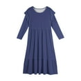 thumbnail image 5 of Abcomgle Girls Dresses Size 10-12 Casual A-Line Ruffle Long Sleeve Maxi Dress Solid Color Crew Neck Sundresses Summer Tiered Dresses with Pockets,Dark Blue, 5 of 5