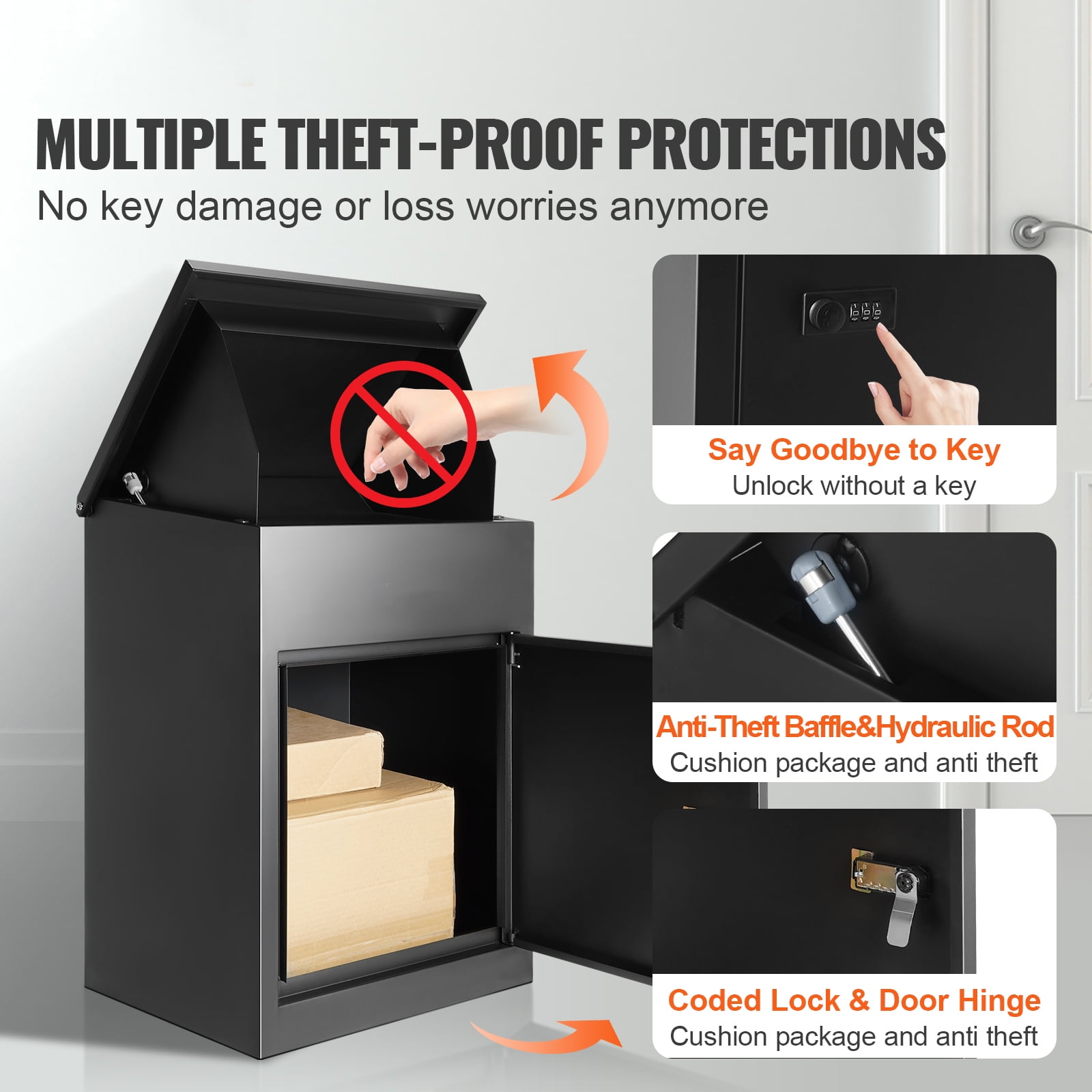 KFFKFF Outdoor Parcel Drop Box, Spacious Coded Lock Mailbox, Durable Galvanized Steel, 17.3"x13.8"x22.8", Theft-Deterrent Design, IPX3 Water-Resistant, Wall Mount for Porch or Curbside