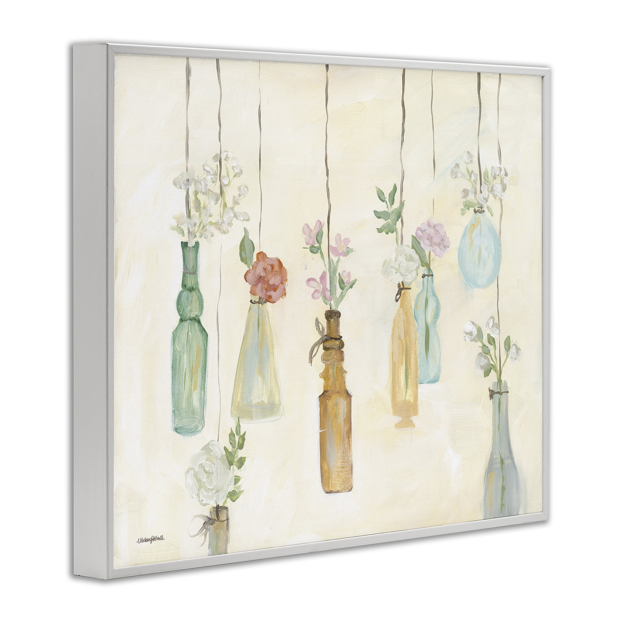 Stupell Industries Hanging Floral Bottles Botanical & Floral Painting White Framed Art Print Wall Art, 20 x 16