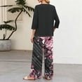 thumbnail image 6 of Two Piece Sets For Women,V Neck 3/4 Sleeve Button Shirts & Printed Wide Leg Long Pants Outfits,Fashion Travel Outfits For Women Holiday Wear, 6 of 6