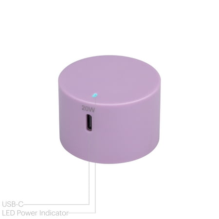 onn. 20W USB-C Wall Charger with Power Delivery, Purple, for iPhone models (13/12/11/SE/XS/XR/8 series), Samsung, Sony, and LG smartphone models, foldable plug for on the go.