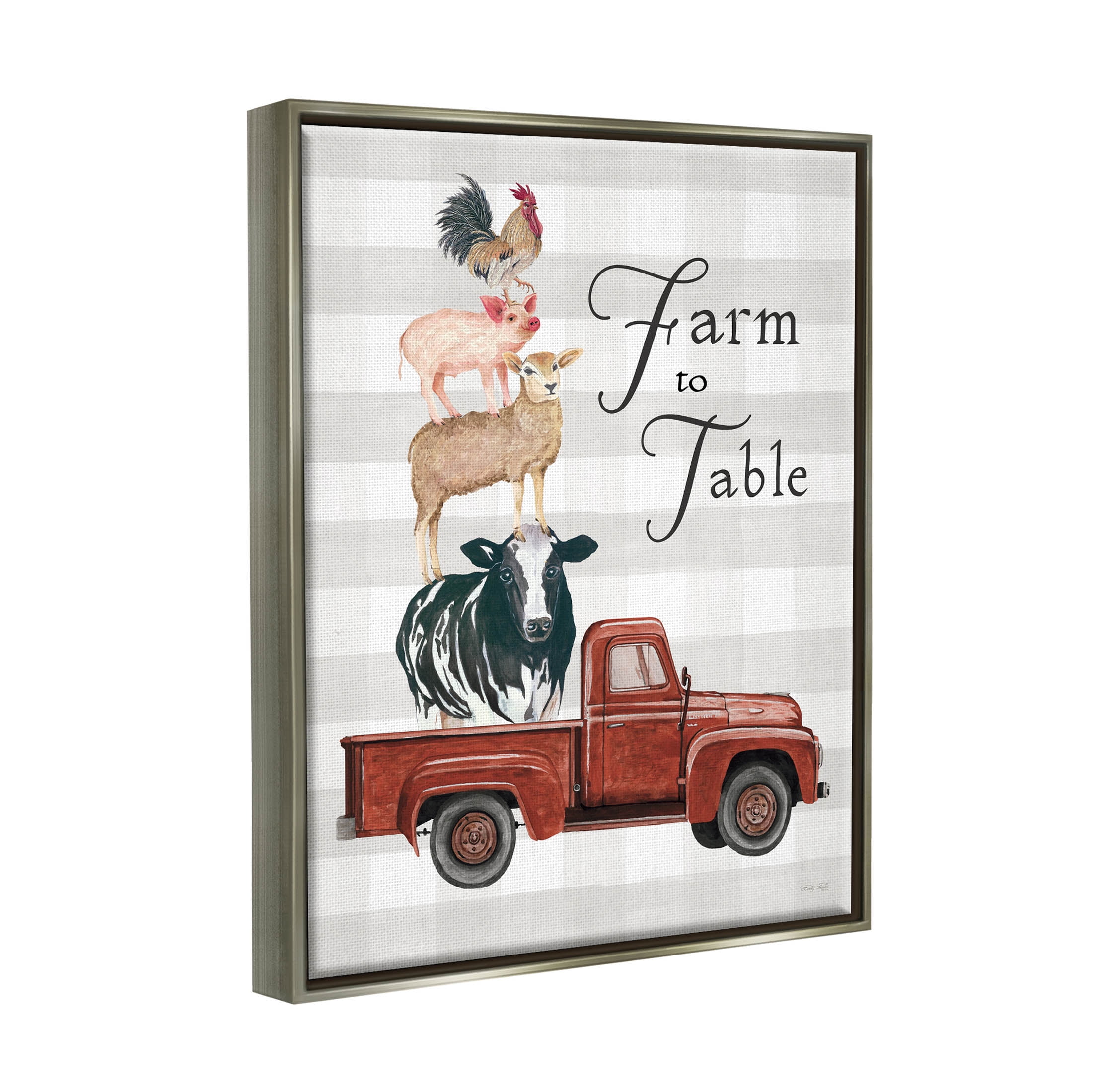 Stupell Industries Farm To Table Stacked Animals Graphic Art Luster Gray Floating Framed Canvas Print Wall Art, Design by Cindy Jacobs