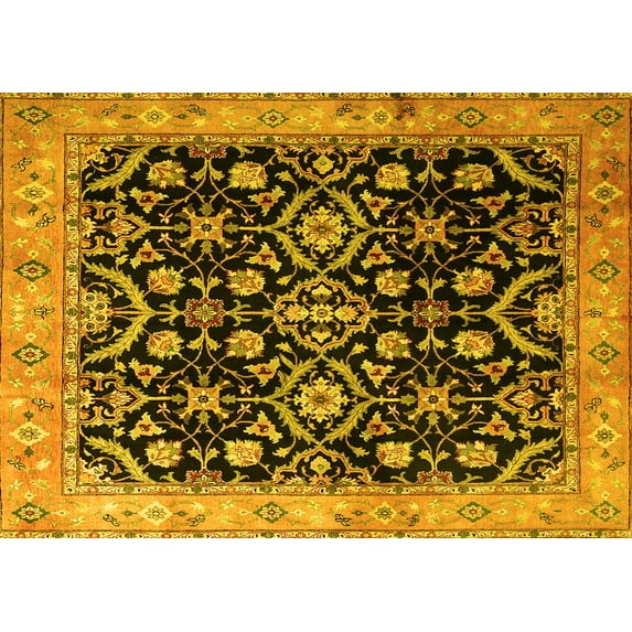 Ahgly Company Machine Washable Indoor Rectangle Persian Yellow Traditional Area Rugs, 8' x 10'