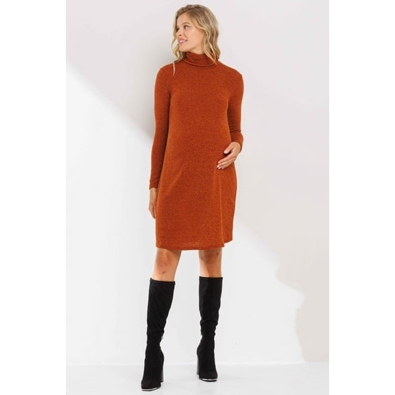 Turtle Neck Shimmer Maternity Knit Dress