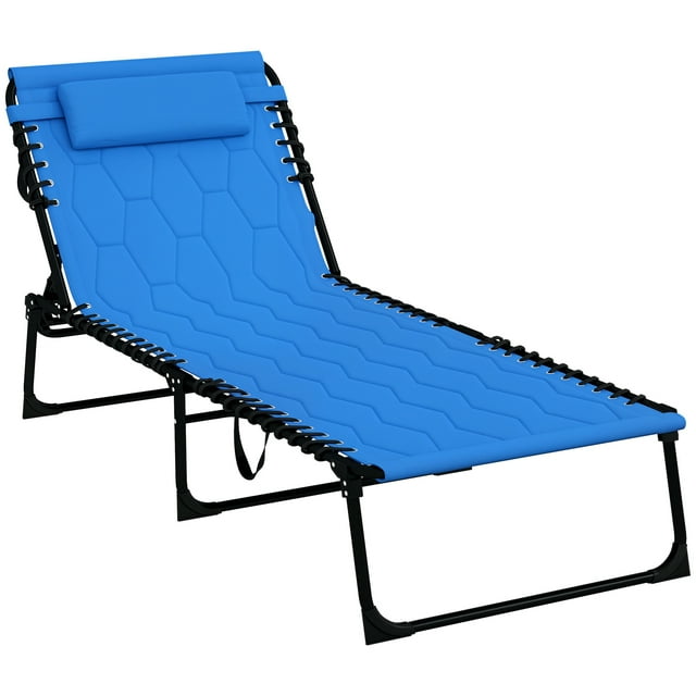 Outsunny Chaise Longue Pliante, Chaise de Bronzage Inclinable Rembourrée - Ensemble de 1, Bleu