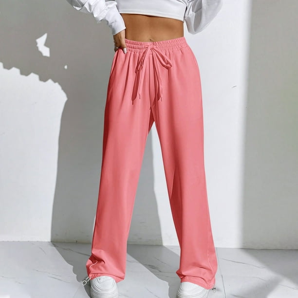 zanvin Femmes Cordon Pantalon de Survêtement Taille Haute Joggers Coton Pantalon de Sport avec Poches, Rose, XXL