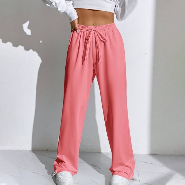 zanvin Women Drawstring Sweatpants High Waisted Joggers Cotton Athletic Pants with Pockets,Pink,L