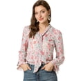 thumbnail image 1 of INSPIRE CHIC Blusa con cuello en V y lazo floral para mujer, camisa de manga larga con volantes y trompeta vintage, top Rosa M, 1 of 6