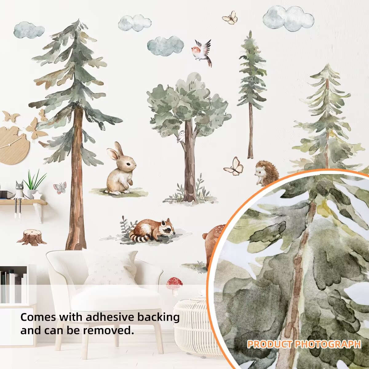 Large Jungle Animals Forest Tree Wall Decal bear  wall DIY Peel and Stick Woodland Hedgehog Stickers DIY Removable Jungle Giant Mountain Art for Bedroom Nursery Room Living Room Playroom