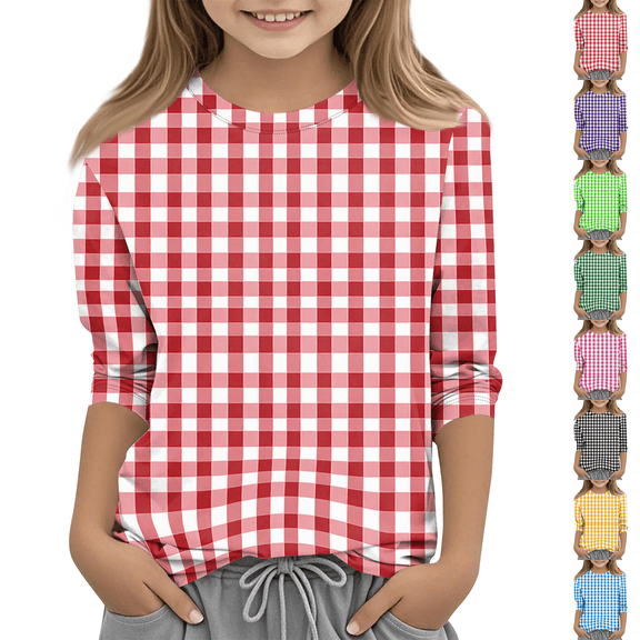 Girls Striped Print 3/4 Sleeve Shirts Summer Trendy Casual Tshirts Loose Fit Lightweight Crewneck Tee Soft Comfy Tops Red 150