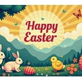 thumbnail image 4 of Adorable Bunny Chick Easter Banner with Flowers Eggs Background Party Decorations Photo Props Easter Celebration Spring Festival Home Decor, 4 of 4