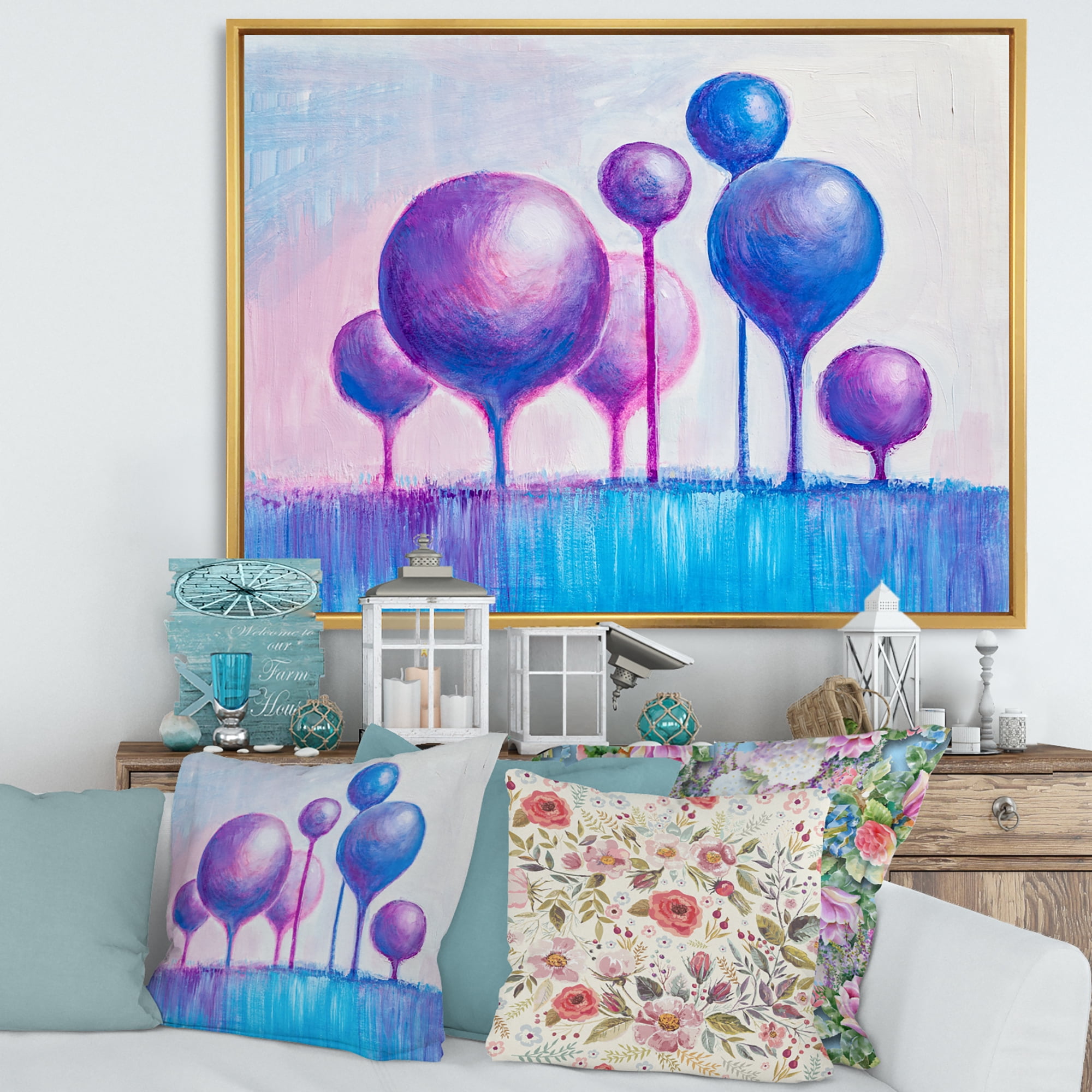 Designart 'Ornamental Colourful Trees I' Modern Framed Canvas Wall Art Print