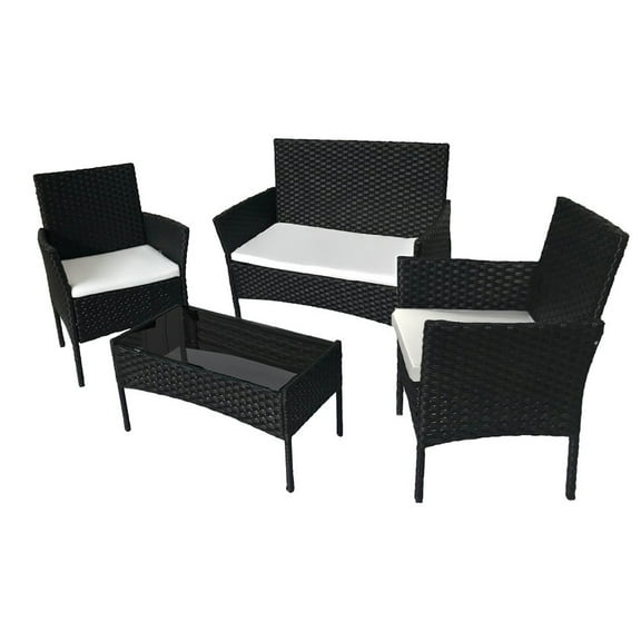 Juego de Sala para Jardín de Mimbre Sintético Ilios Innova 4 Piezas Mueble para Exteriores Caqui