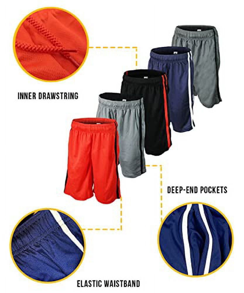 Mens 5-Pack Athletic Performance Basketball Shorts with Pockets and Drawstring Closure?