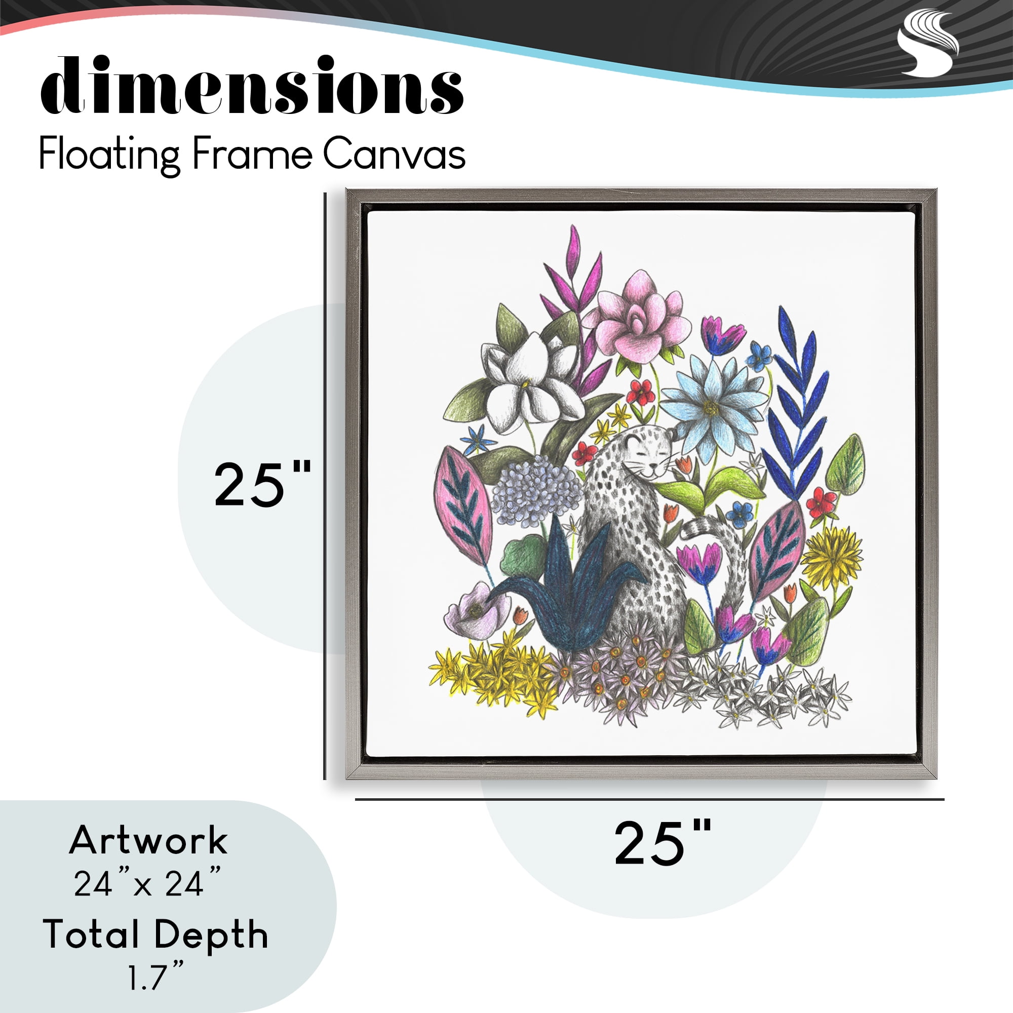 Leopard in Midst of Flowers Gray Framed Floater Canvas Wall Art, design by Cecilia Battaini