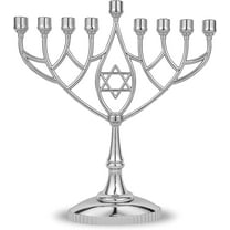 Zion Judaica 9" Silver Plated Traditional Classic Geometric Hanukkah Menorah
