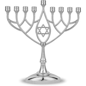 Zion Judaica Traditional Geometric Menorah, 9", Silver-Plated
