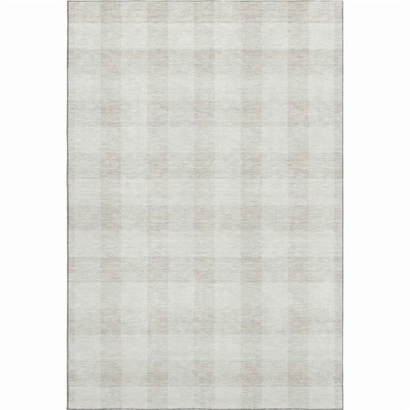 HomeRoots 673387 10 x 14 ft. Ivory & Beige Plaid Transitional Washable Machine Made Rectangle Area Rug with UV Protection
